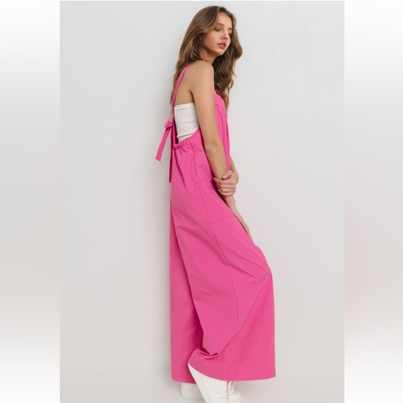 15 Boho Textured Tie Back Wide Leg Jumpsuit - Picture 4 of 6